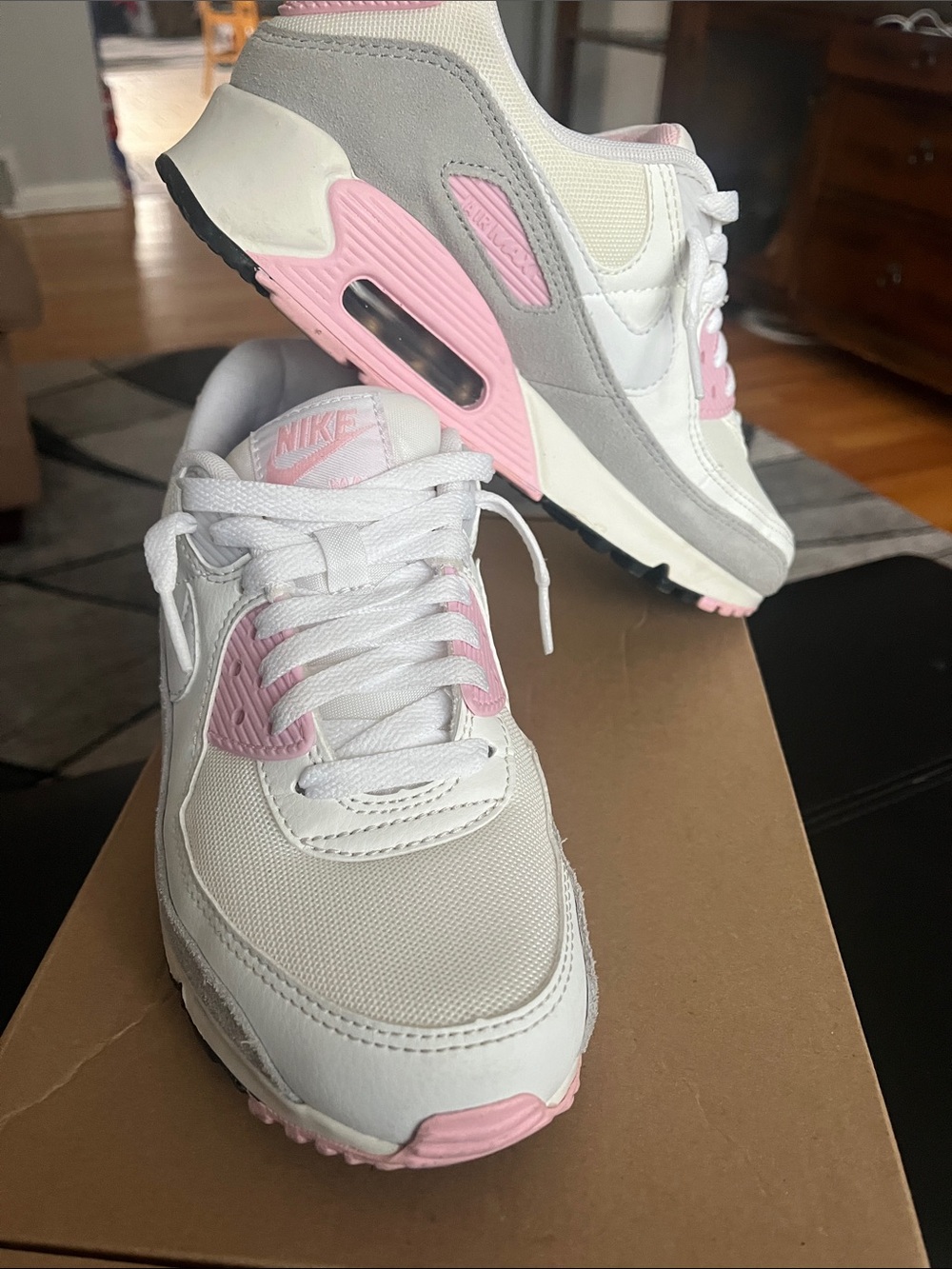 Nike Women’s White and Pink Air Max-Style Sneakers